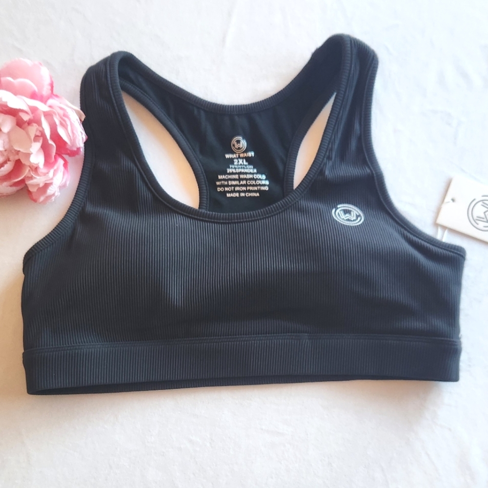 🏷️WHAT WAIST Skin Sports Medium Support Bra Ribbed Black 2XL